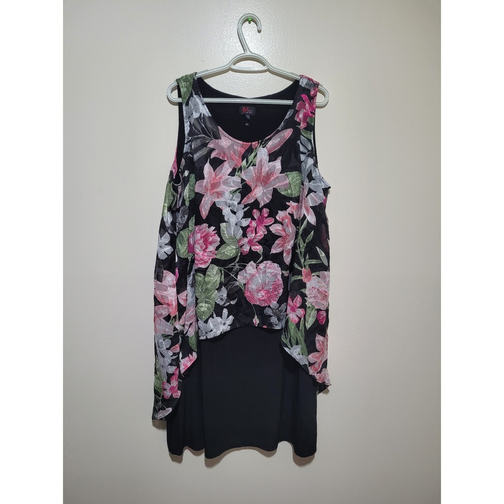 JM Studio Womens 20W Floral Layered Chiffon‎ Sleeveless Blouse Black